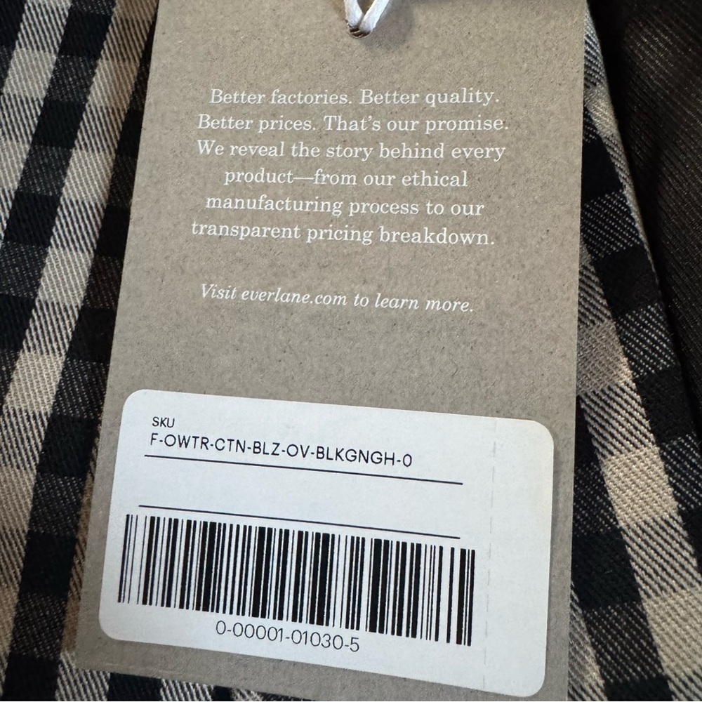 Everlane houndstooth checker black tan oversized TENCEL™ Lyocell cotton 0 new - Picture 4 of 15